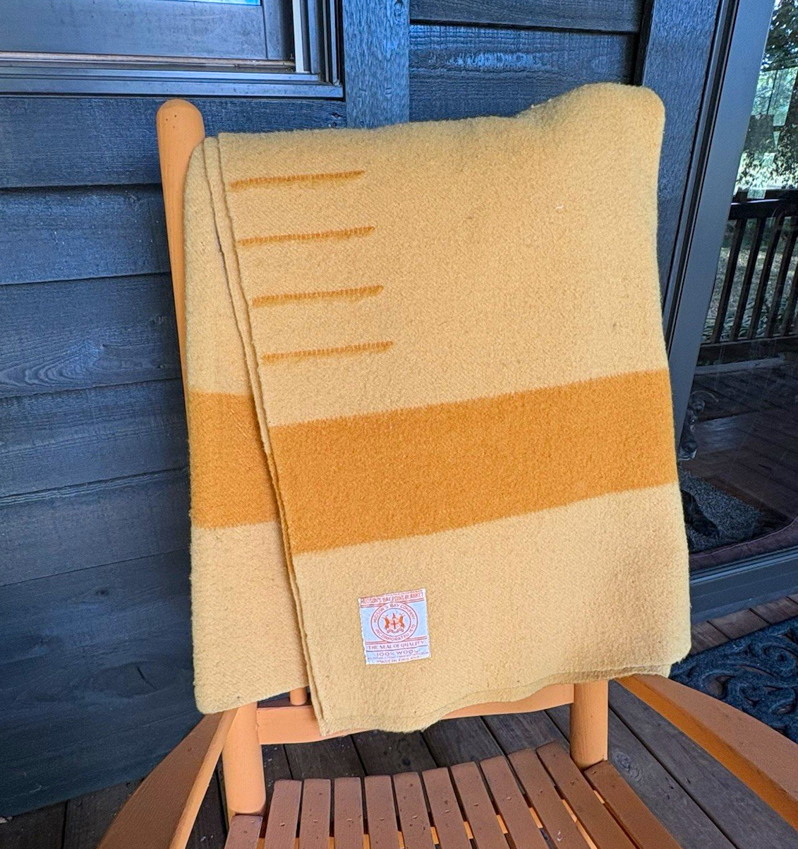 VINTAGE Hudson’s Bay Company 4 Point Blanket Wool 72x90. Yellow/Gold 