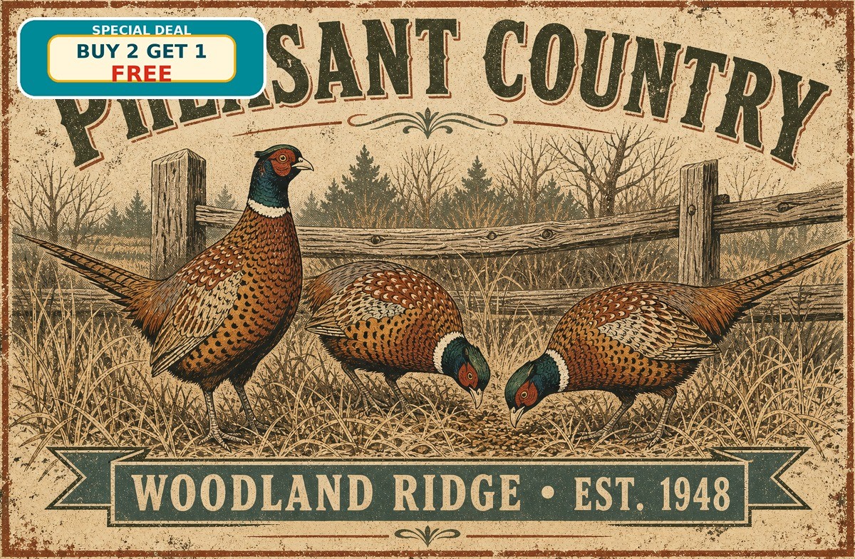 Pheasant Hunting Lodge Sign Outdoor Cabin Sport Metal Wall Art Plaque