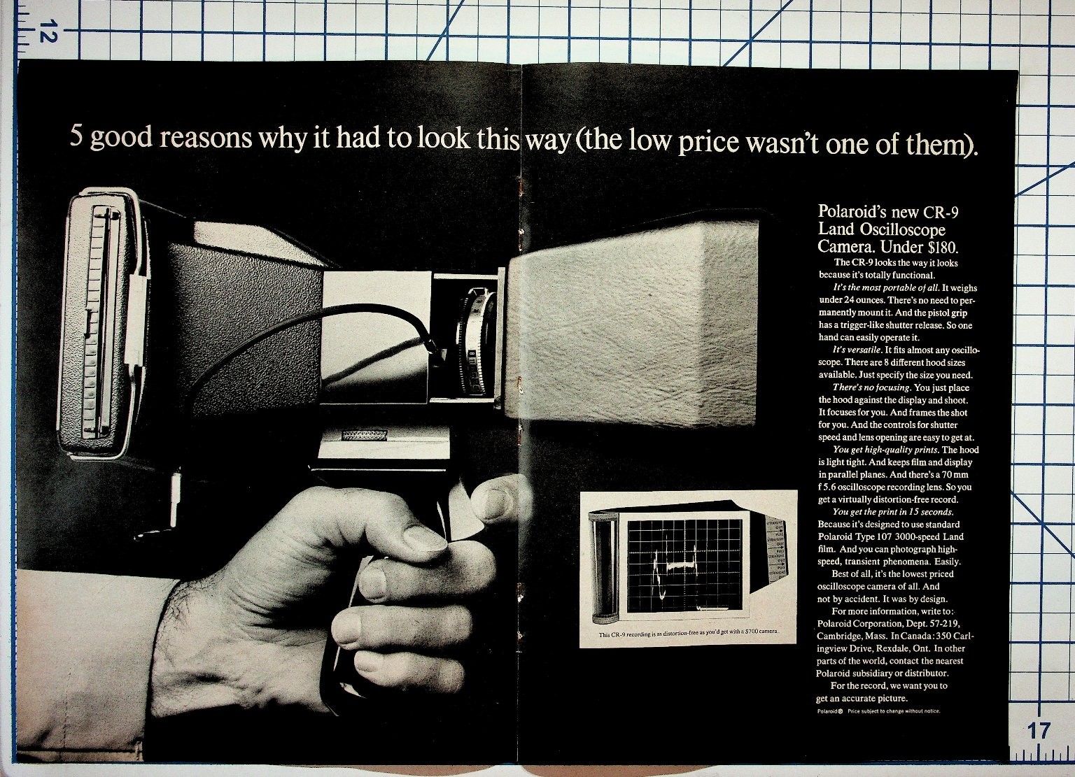 Vintage Polaroid CR-9 Oscilloscope Camera Ad 1960s Ephemera Magazine Print