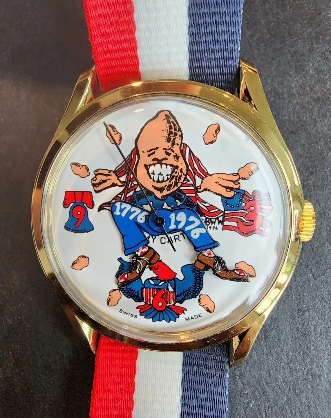 Jimmy Carter Watch w/band 1976 President Peanut Head Swiss Windup RARE Vintage