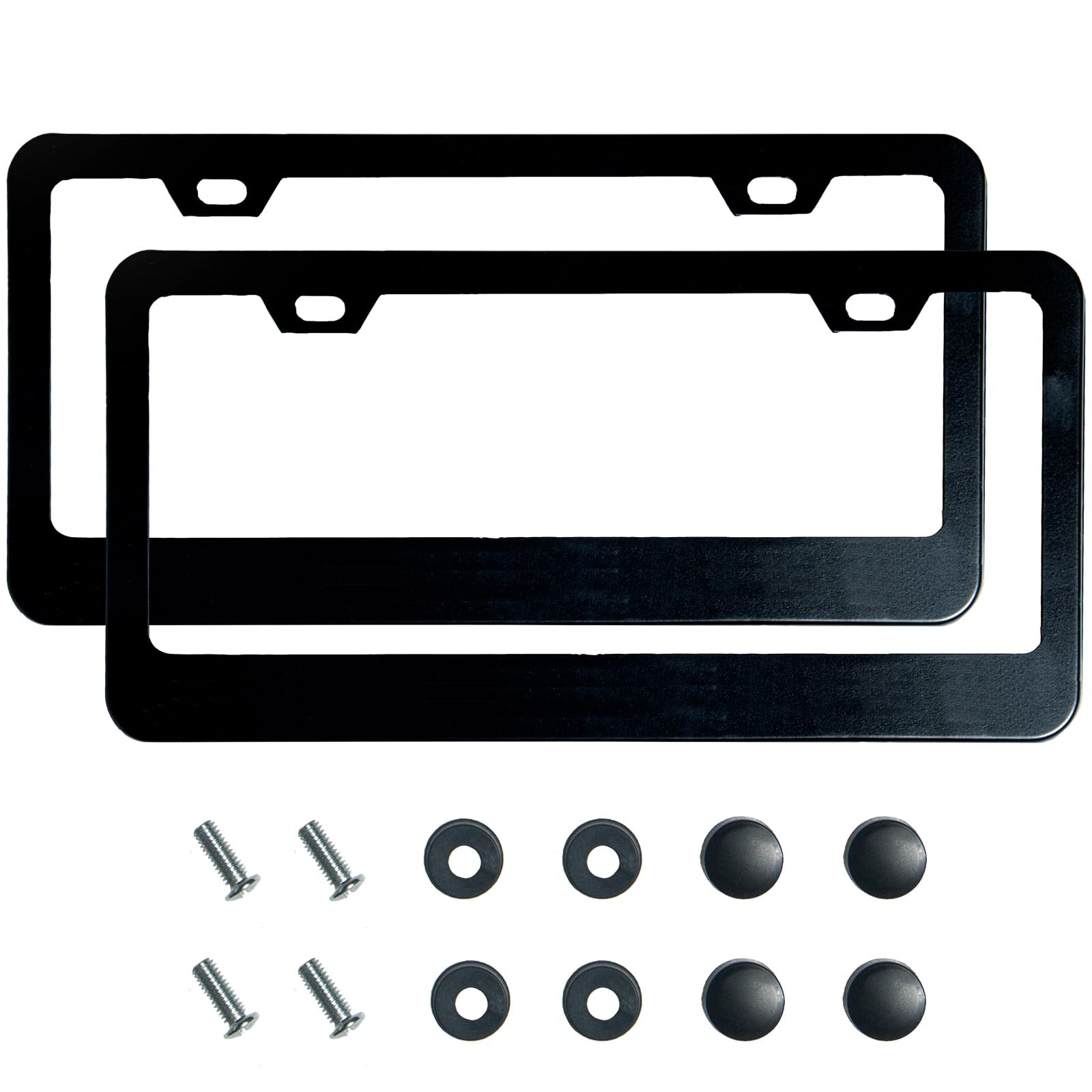 2PCS Matte Black License Plate Frames, 2 Holes Solid RustProof Stainless Stee...