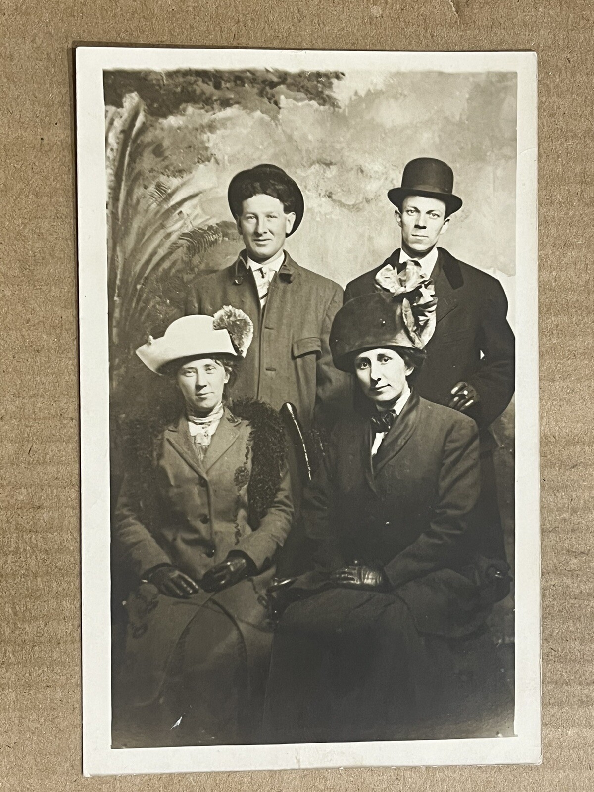 Postcard RPPC Fashion Couple Hats Bowler Hat Studio Photo Boston MA Bangor ME