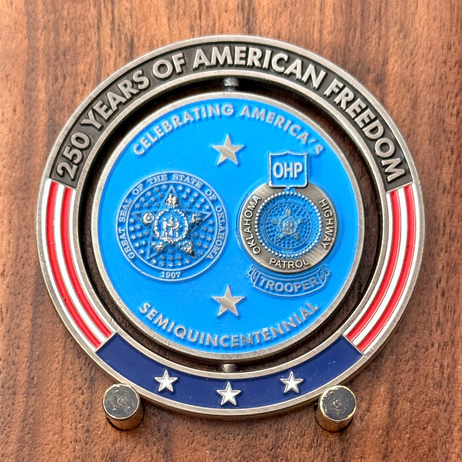 Oklahoma Highway Patrol 250 Years Freedom Spinner Challenge Coin  M#28