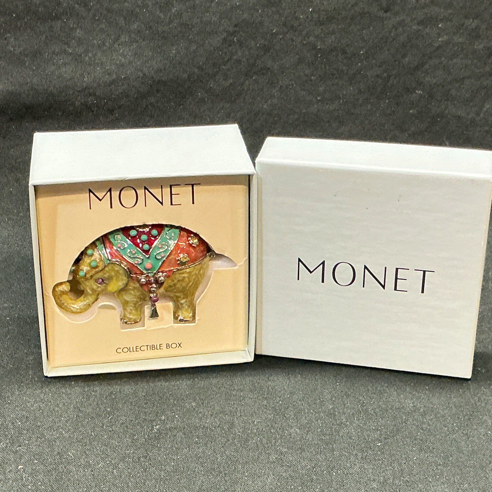 Monet Elephant Collectible Trinket Box w/Gem Accents in Original Box
