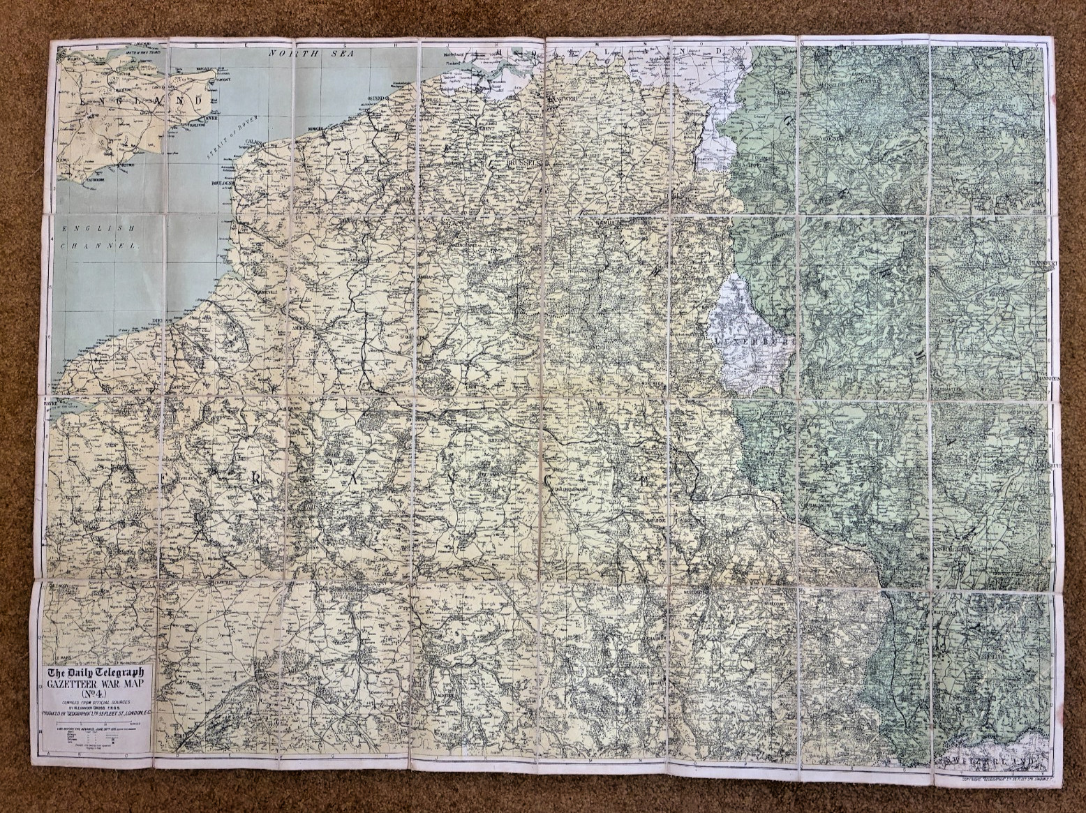 1918 WWI Linen Backed  War Map No.4 France Belgium Geographia London