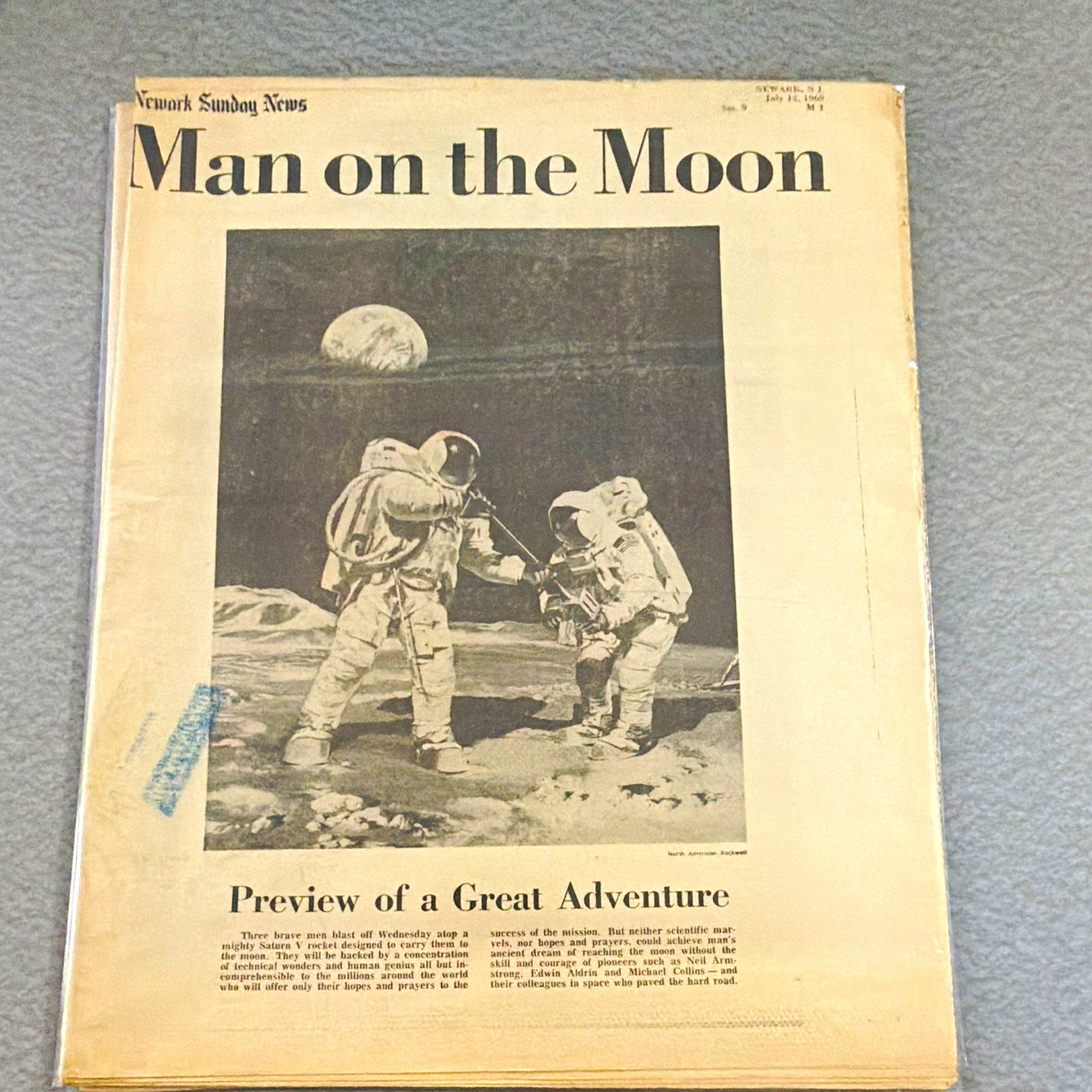 Vintage July 13, 1969 Newark Sunday News “Man on the Moon” preview supplement