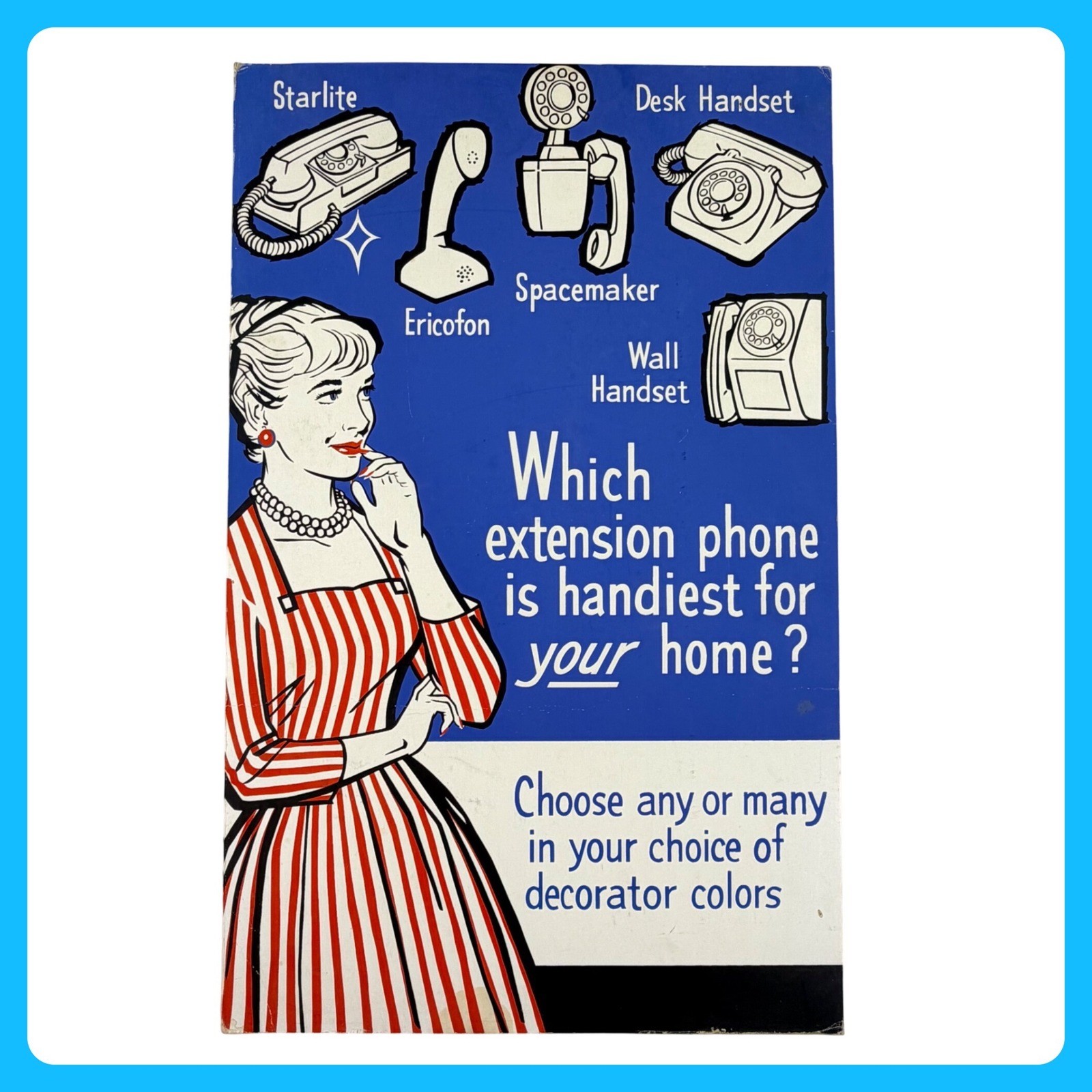 1960s Vintage Telephone Cardboard Advertising Sign 21\