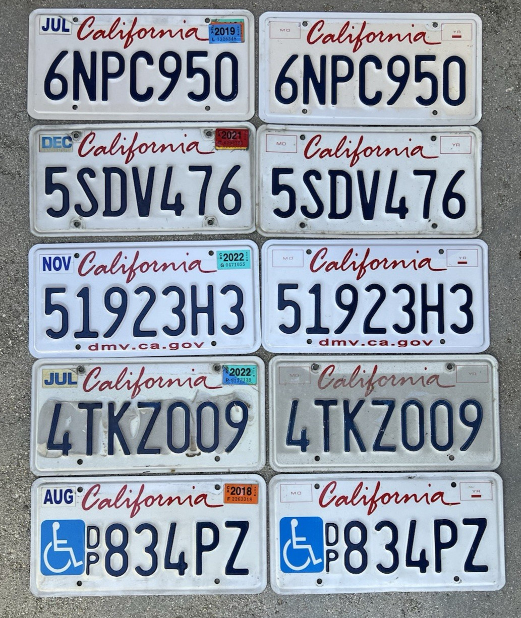 (10) Matching California License Plates (5 Pairs) LOT