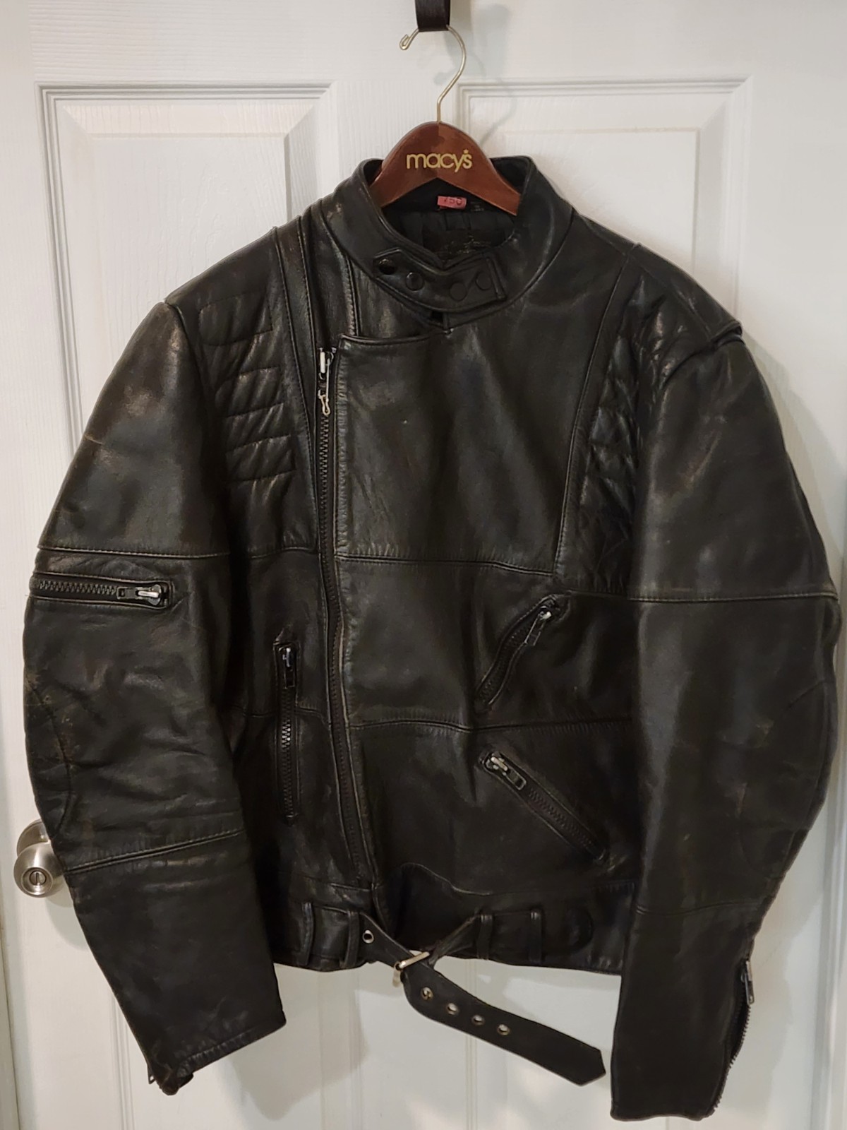 Vintage Harley Davidson Leather Moto Riding Jacket 48T  Padded Belted