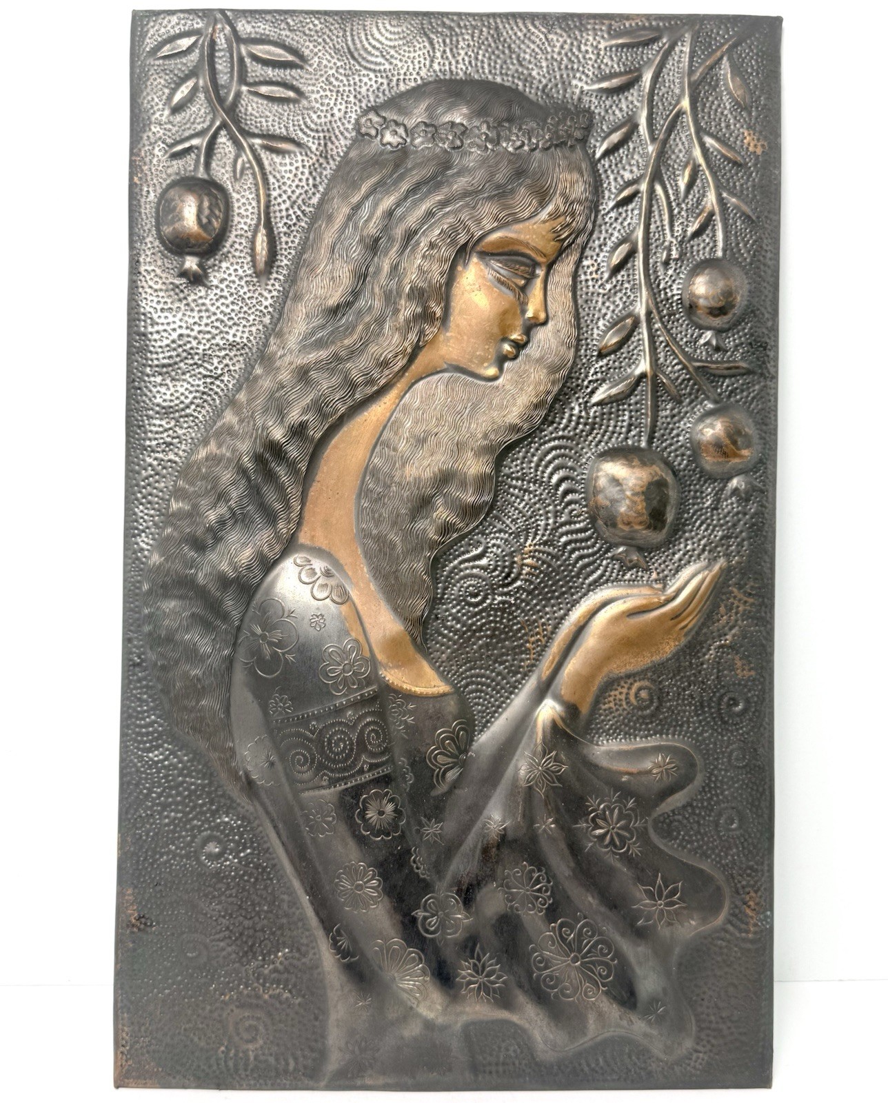 Vtg Copper Plaque Embossed Wall Art Relief Goddess Persephone Repousse Panel 13\