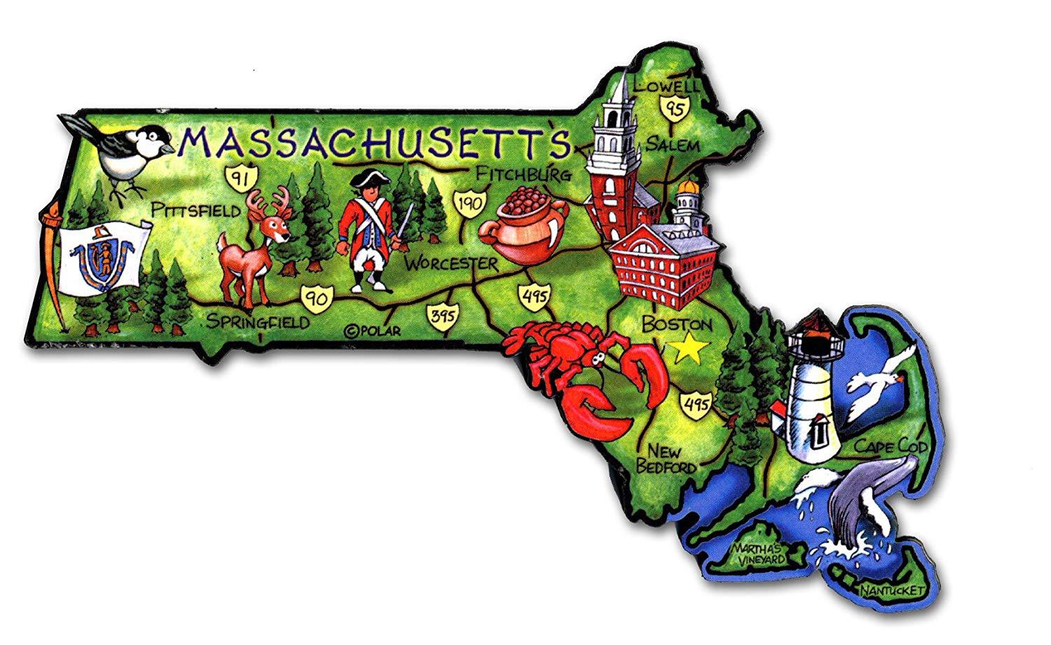 Massachusetts The Bay State Artwood Jumbo Fridge Magnet