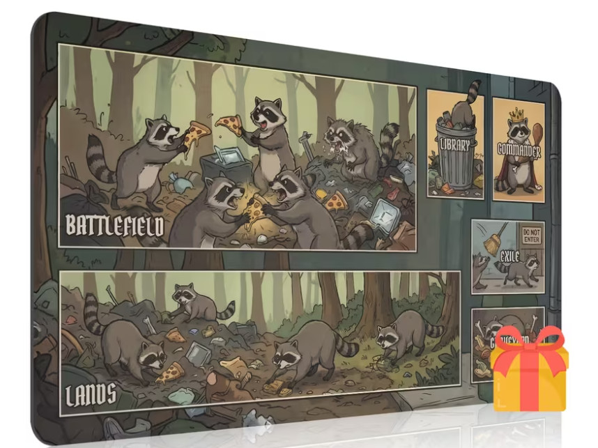Racoon Trash Playmat MTG Zoned Rubber Printed Cartoon TCG Commander Magic 60x30