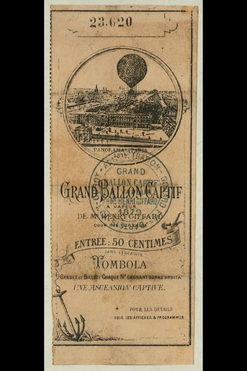 Photo:Paris France Henry Giffard 1879 Captive Balloon Admission Ticket