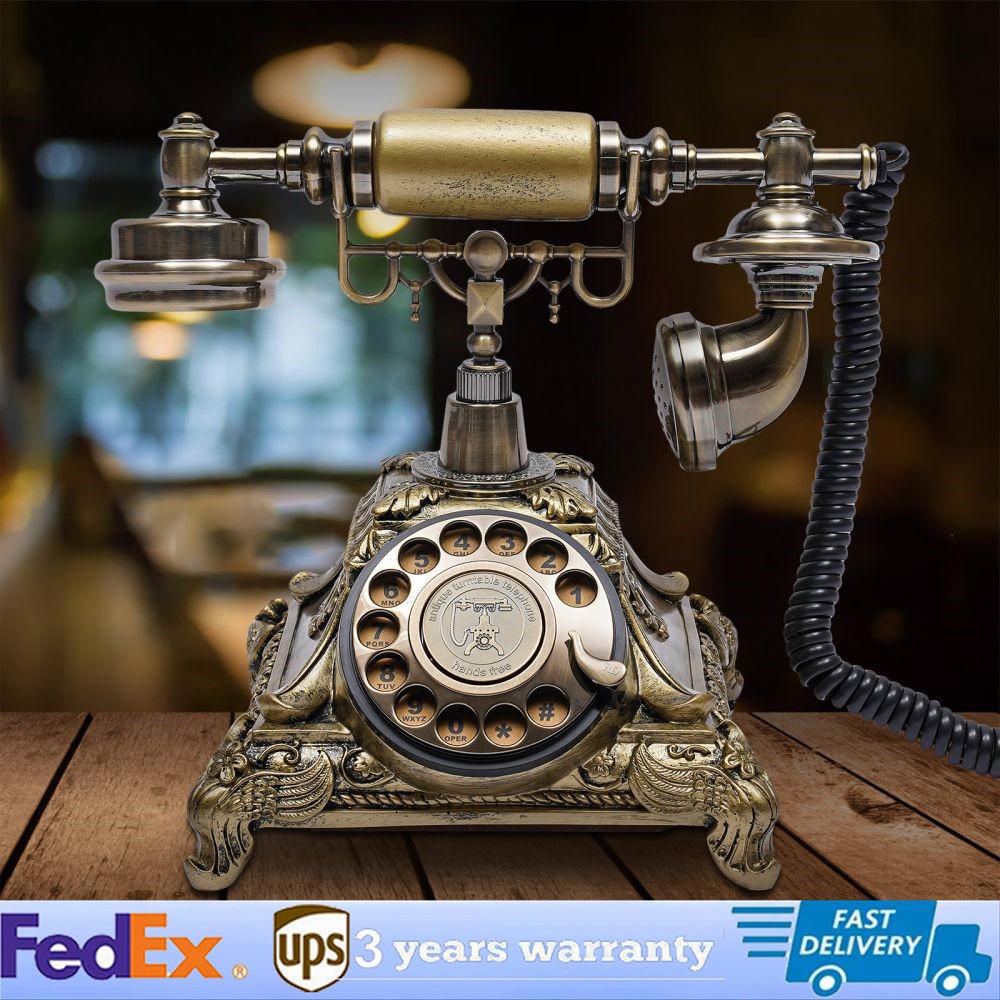 Vintage Gold Rotary Corded Desk Phone Antique-Style Landline Telephone