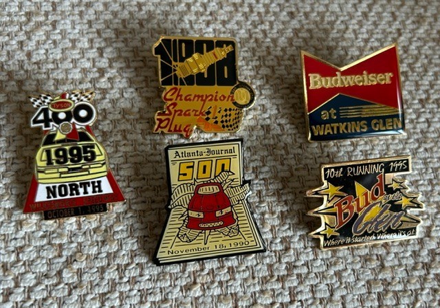 VTG Lot of 5 NASCAR Cup Races Hat Pins from 80\'s & 90\'s, GLEN, Atlanta, N.Wilksb