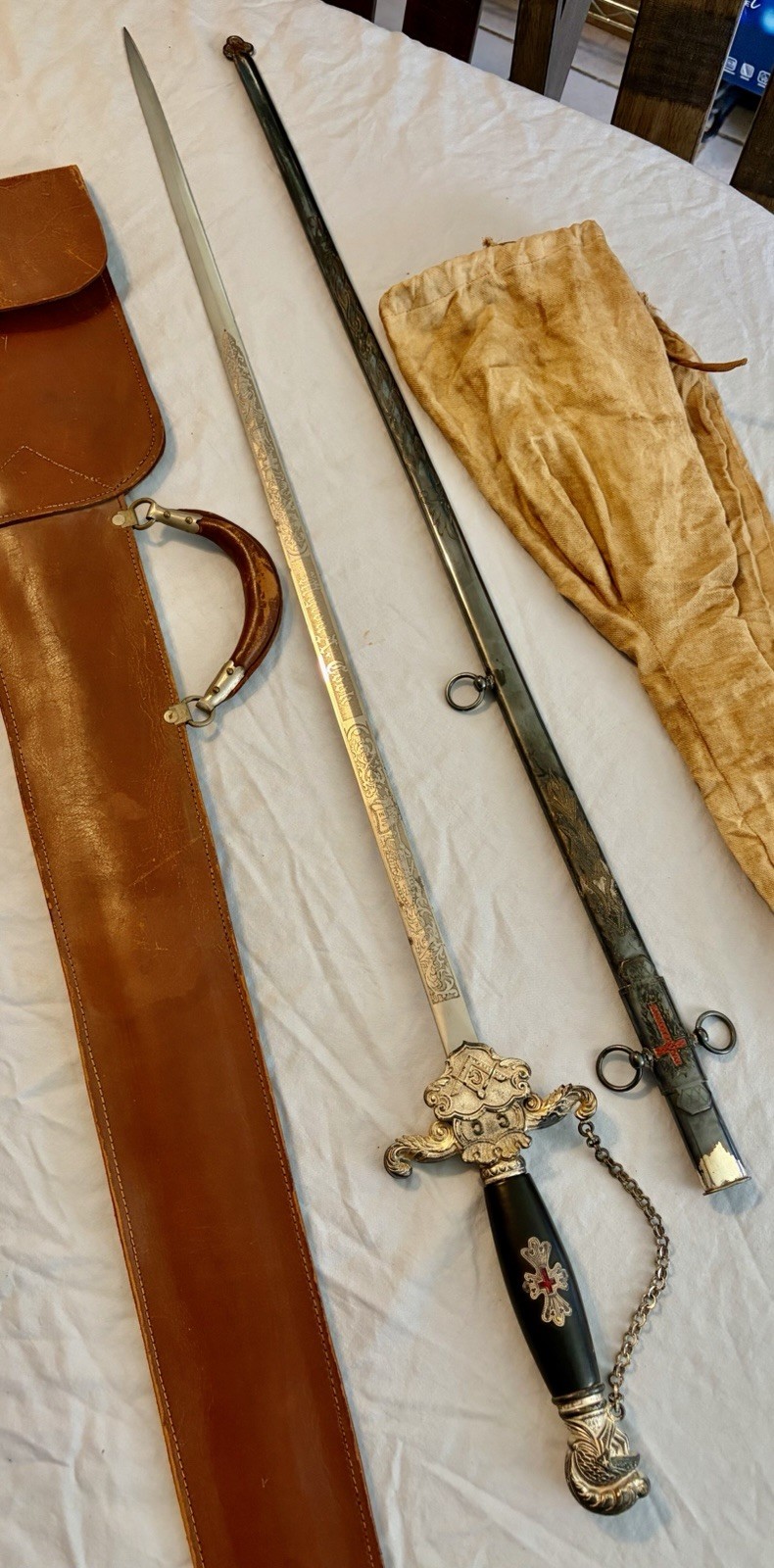 Antique Vintage Masonic Knights Templar Calvary Commandery #13 Sword & Scabbard