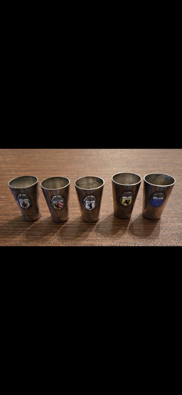 GERMAN Crests Coat of Arms Berlin Wien SET OF 5 SIL PLATE shot glasses 