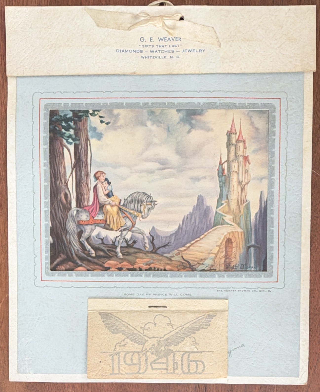 Vtg 1946 Disney Snow White Advertising Calendar Complete G.E. Weaver Jewelers NC