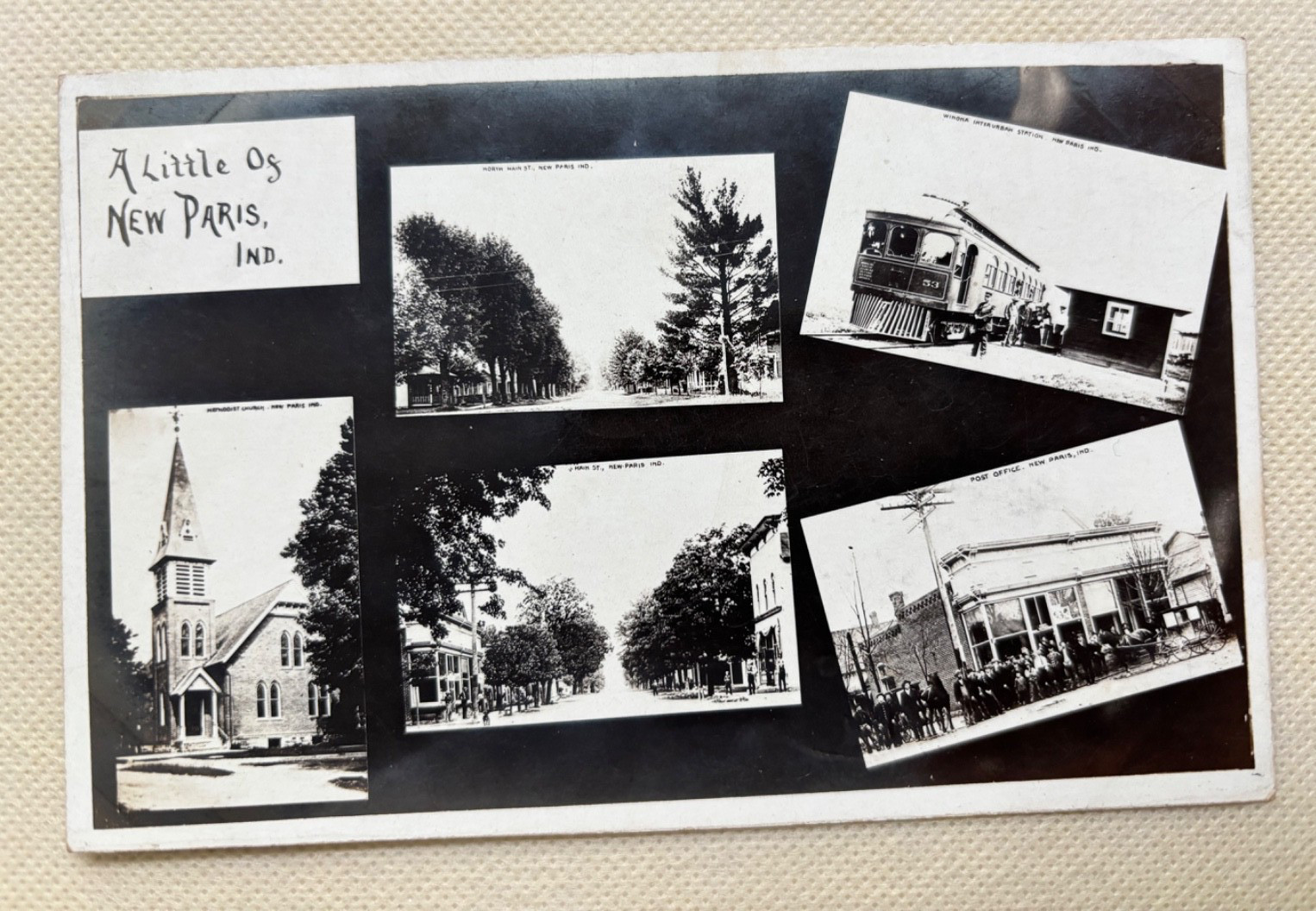 New Paris IN RPPC Winona Interurban Station Post Office Antique Postcard 1908