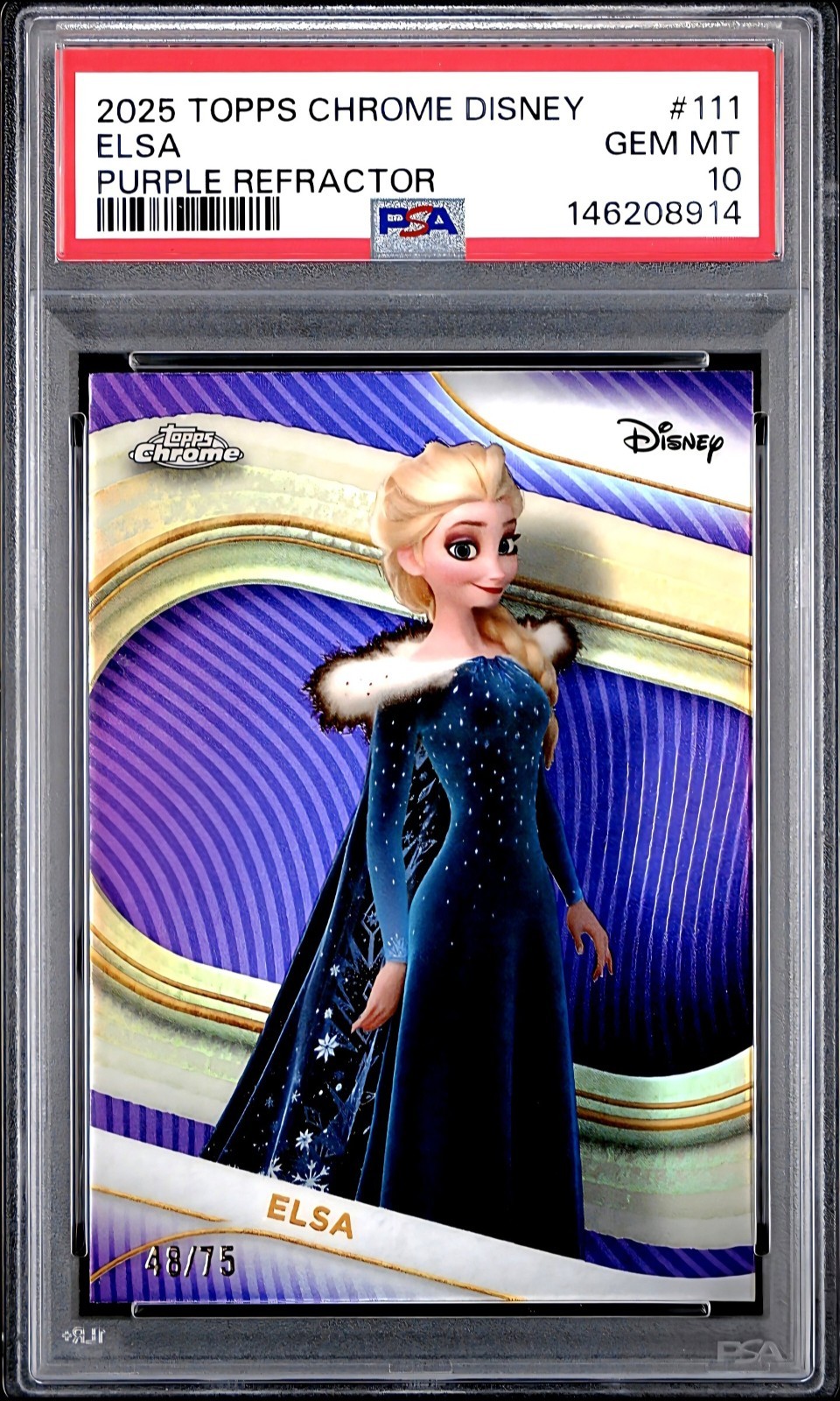 2025 TOPPS CHROME DISNEY TRUE PURPLE /75 #111 ELSA PSA 10