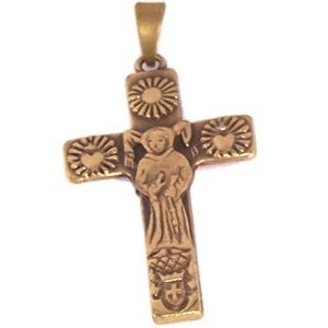 St Anthony of Padua Antique gold Cross with inscription (1.6 inches) - Pendant