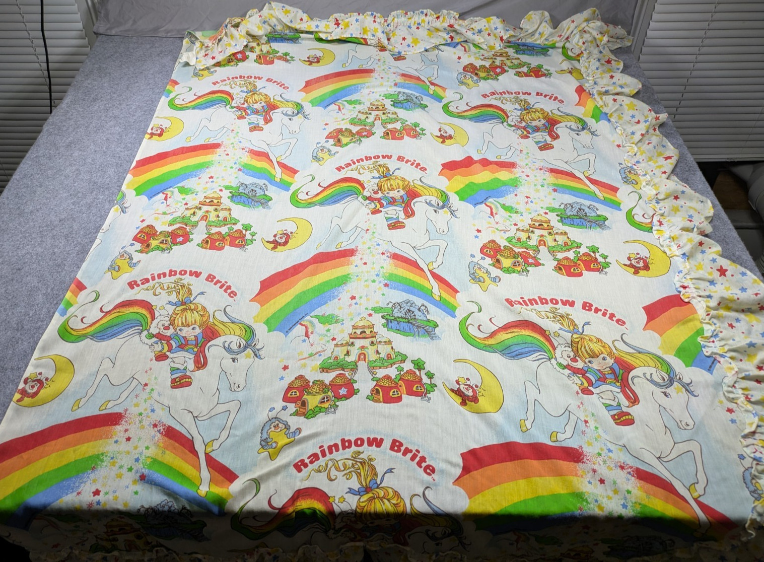 Vintage Rainbow Brite White Bed Sheet 1983 Hallmark Cards Colorful 44x55 Inches