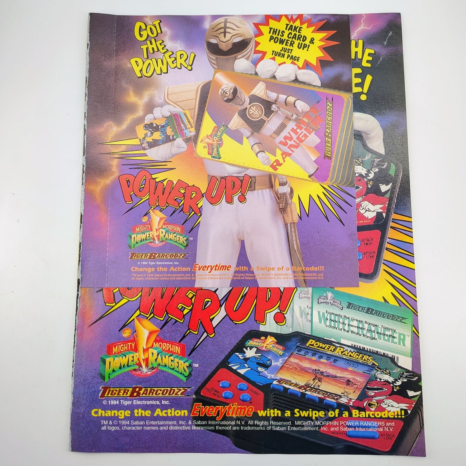 Power Rangers Tiger Barcodzz White Ranger 1994 Vintage Ad Card Insert