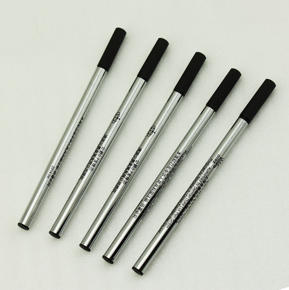 5pcs Duke Black Rollerball Pen Ink Refills 0.7mm, Push Type 110mm of Length