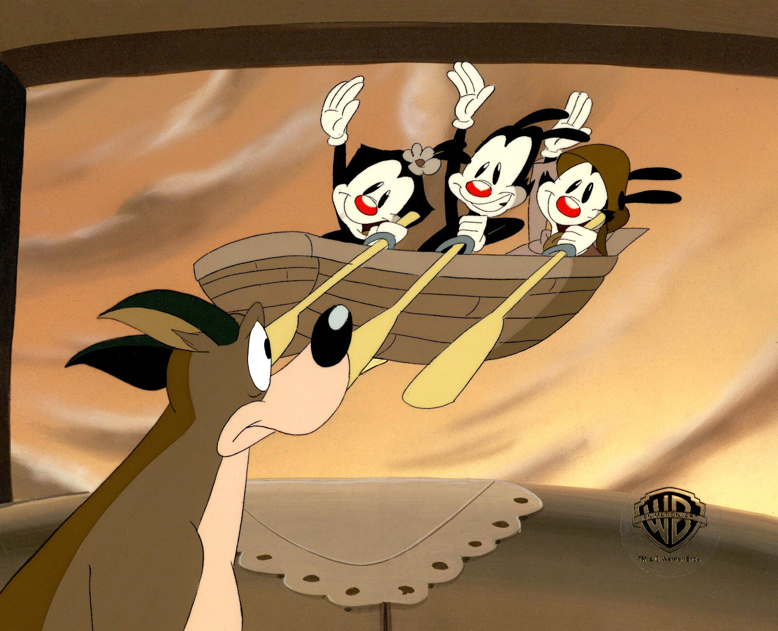 Animaniacs-Original Prod Cel/OBG-Yakko,Wakko,Dot,Buttons-Buttons In Ows