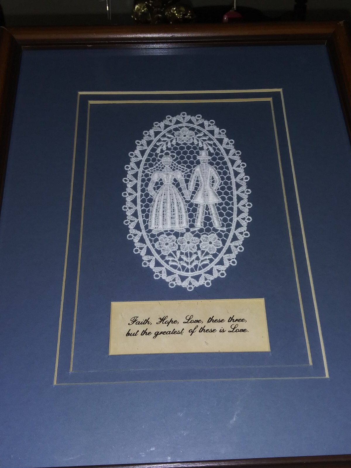 Betty Spooner Vintage Art Scripture Works Passments Wood Frame Lace Piece 11 X 9