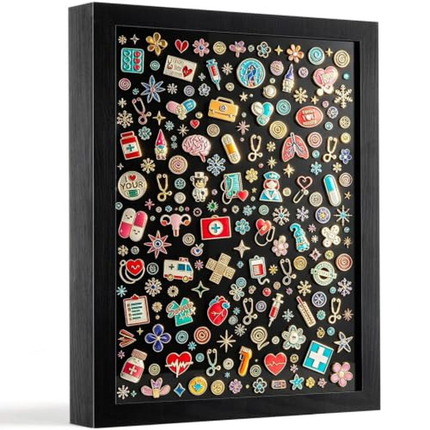 Enamel Pin Display Board, 12“x16“ Large Shadow Box Frame for Pin Col