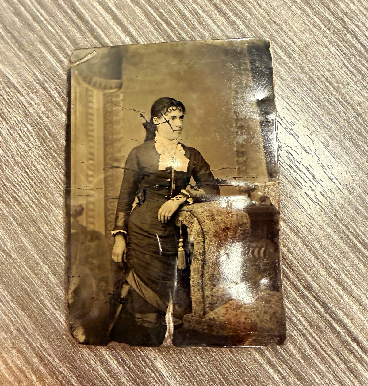 Sepia Portrait Photograph of Woman on Metal Plate, Original, Unframed