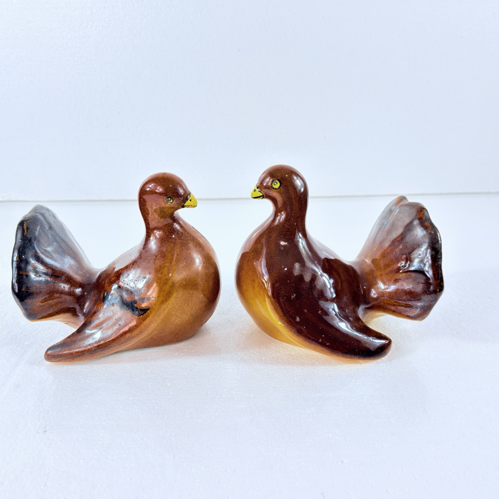 Italian Pottery Bird Figurine Sculptures Drip Glaze Studio Art Set of 2 Vintage