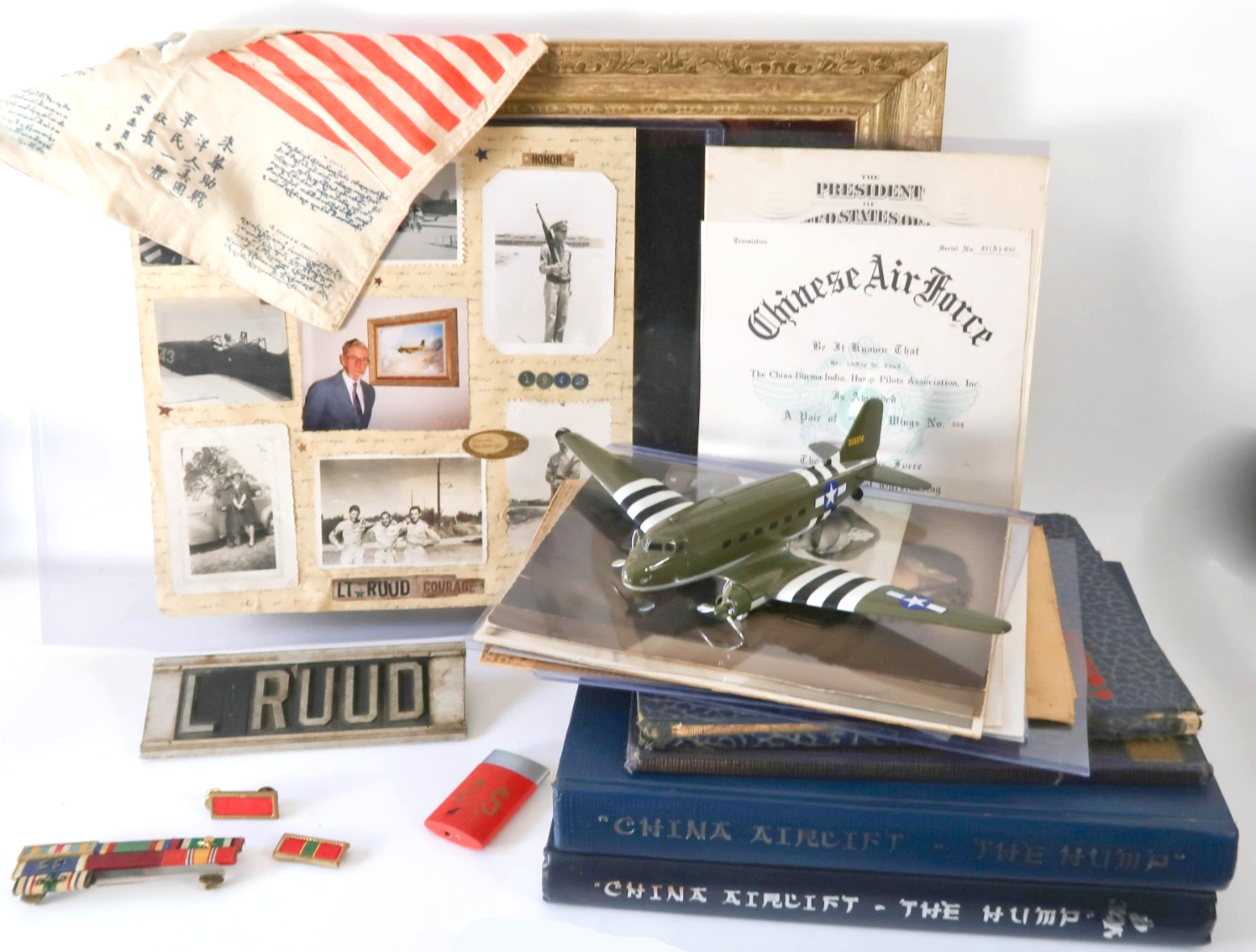 WWII Pilot Named Estate Lot 1st Lt Ruud CBI Hump Document Medal Patch Group Genu