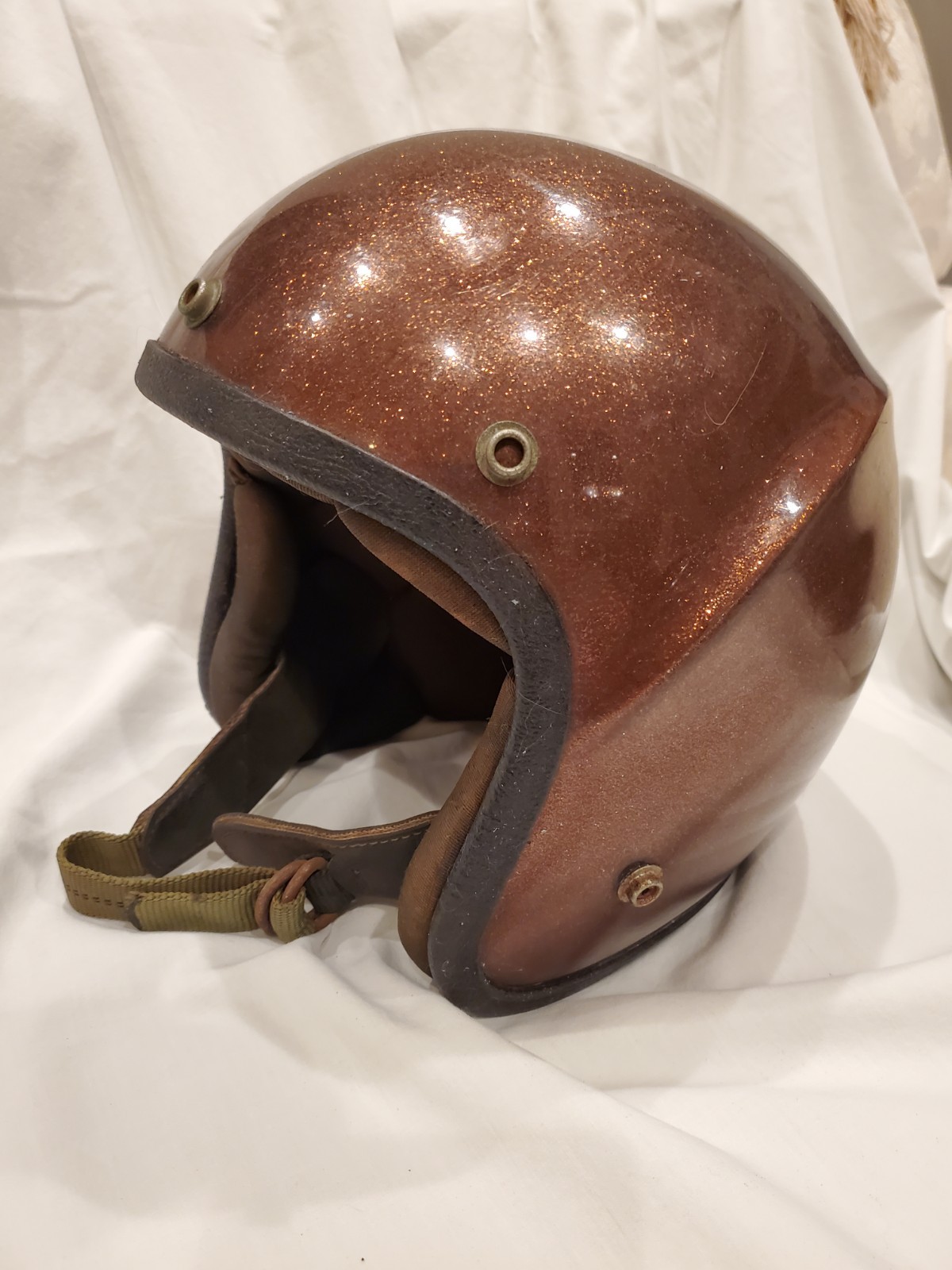 Vintage 1970s Lear Siegler S-80 Spoiler Copper Metal Flake Helmet Medium