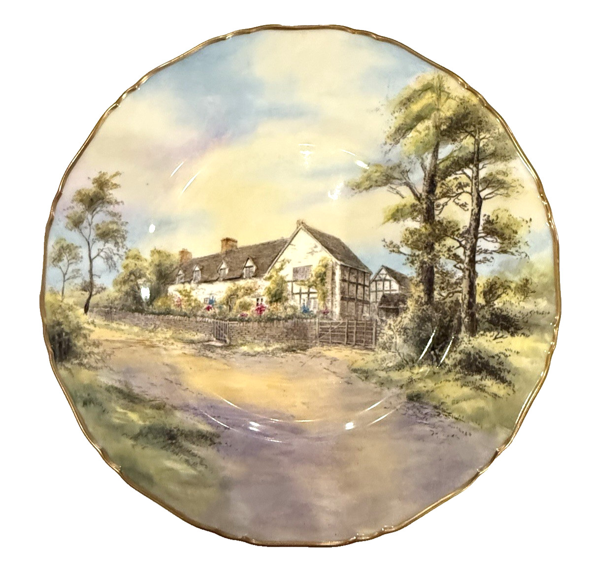 Pristine 1952 Royal Worcester Mary Arden House Cabinet Plate Sign J. Smith 10.5