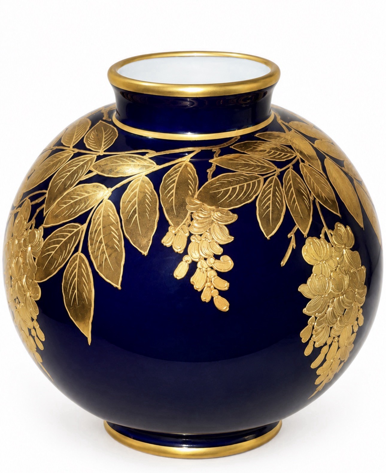 Limoges France D Moreau Hand Painted Cobalt Blue Gold Gilt Floral Porcelain Vase