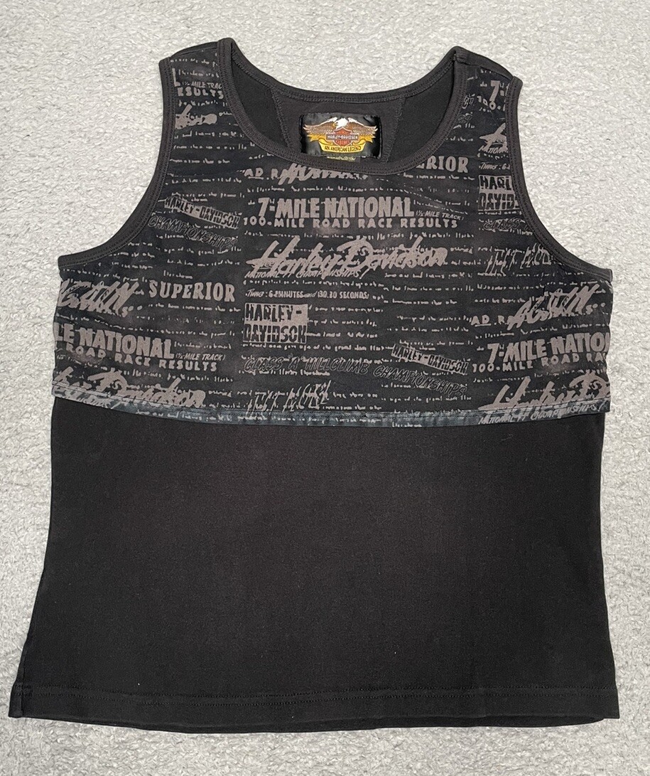 Vintage Harley-Davidson Womens Large Black Tank Top 7 Mile National Made In USA