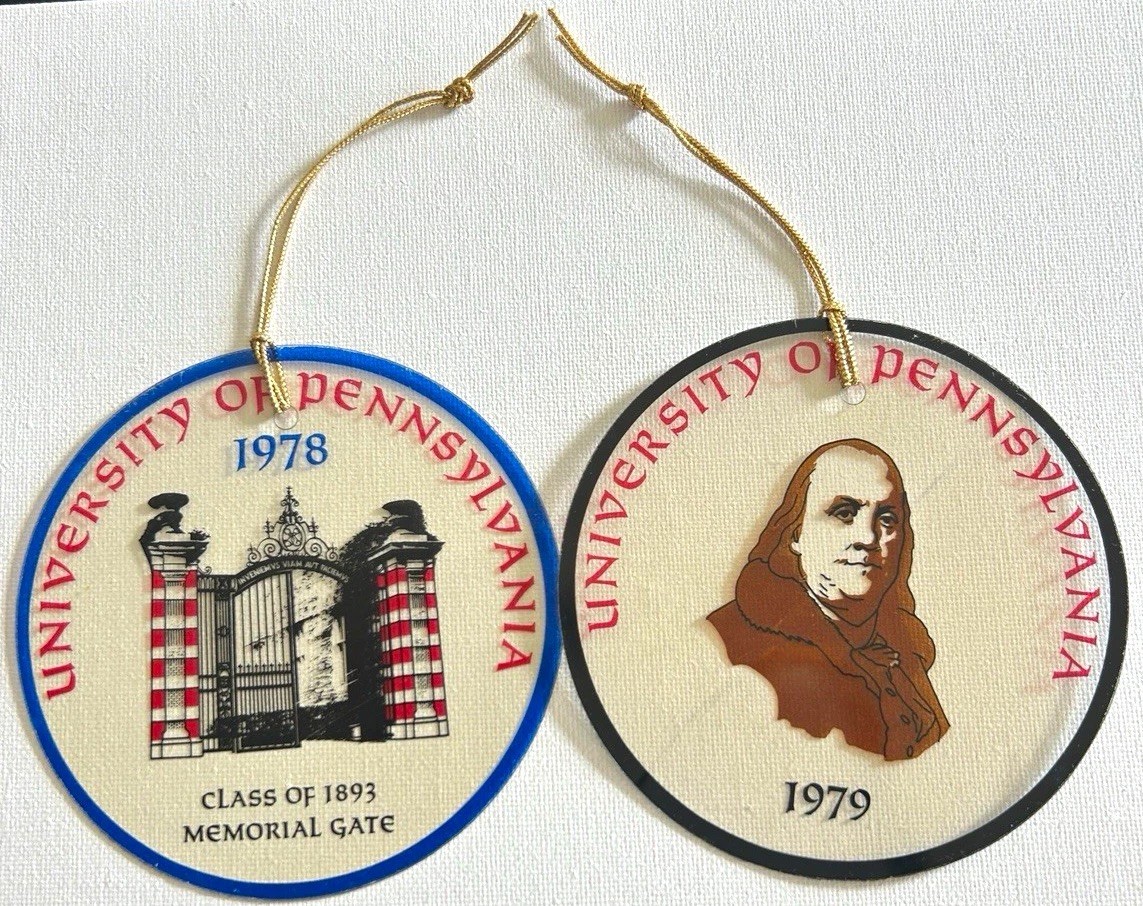University of Pennsylvania (UPENN) Hanging Ornaments Lot of 2 1978/1979 VTG