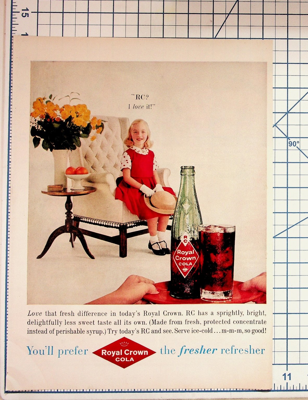 Vintage Royal Crown Cola RC Soda Ad Girl Flowers 1950s Magazine Print Ephemera