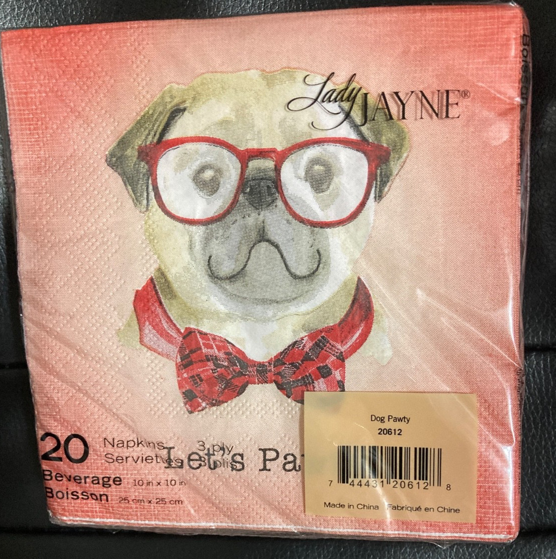 40 Ct- PUG DOG -Let\'s Pawty- 🥳 BEVERAGE Paper NAPKINS Cocktail PARTY Gifts NEW