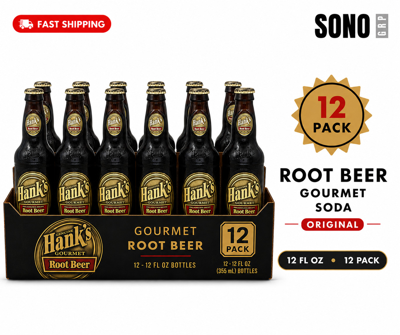 Hank's Gourmet Root Beer,  12 fl oz 12 Pack Glass Bottles