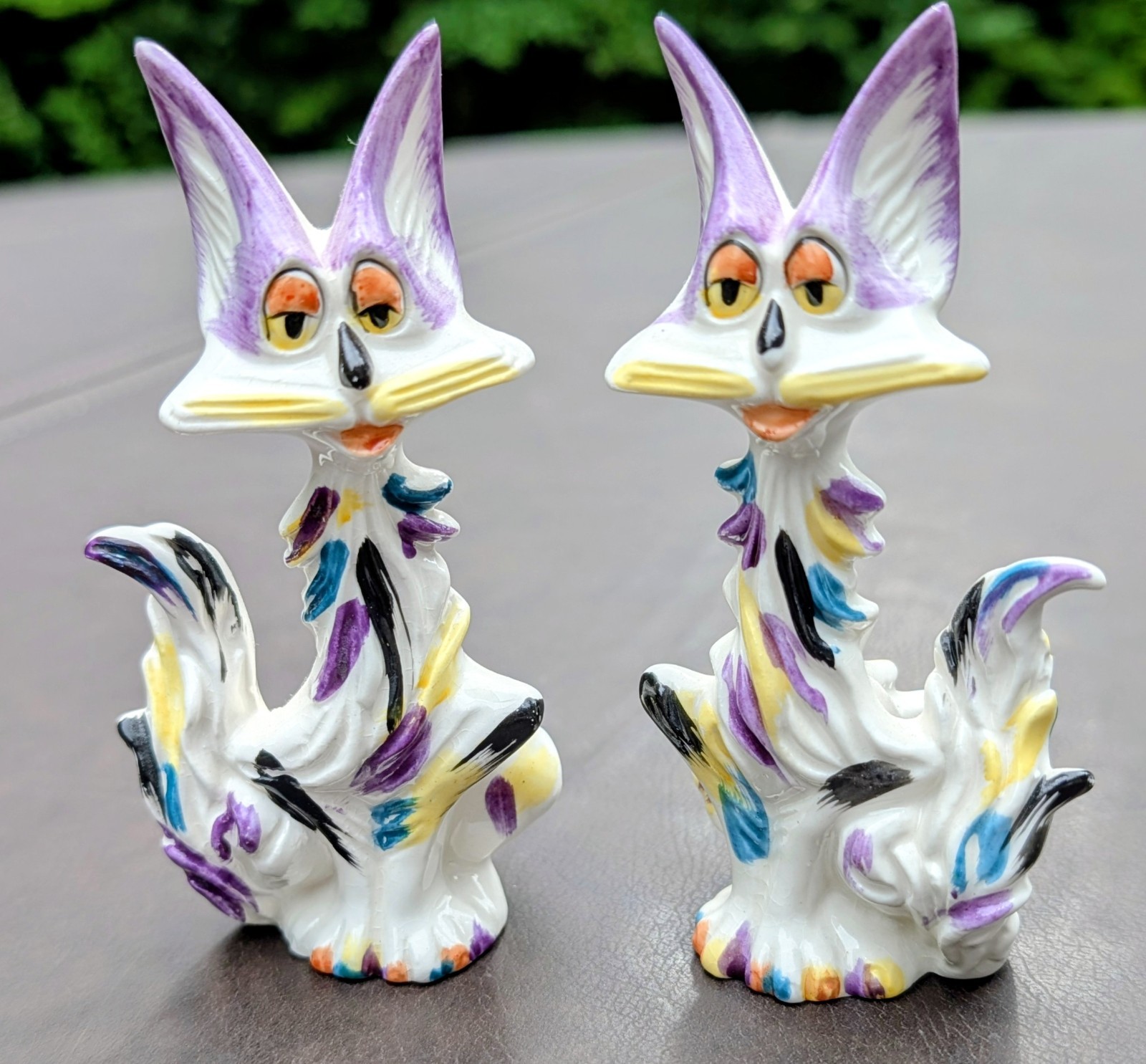 Vintage Crazy Calico Cats Salt Pepper Shakers  1950s Japan MCM Kitchen Colorful 