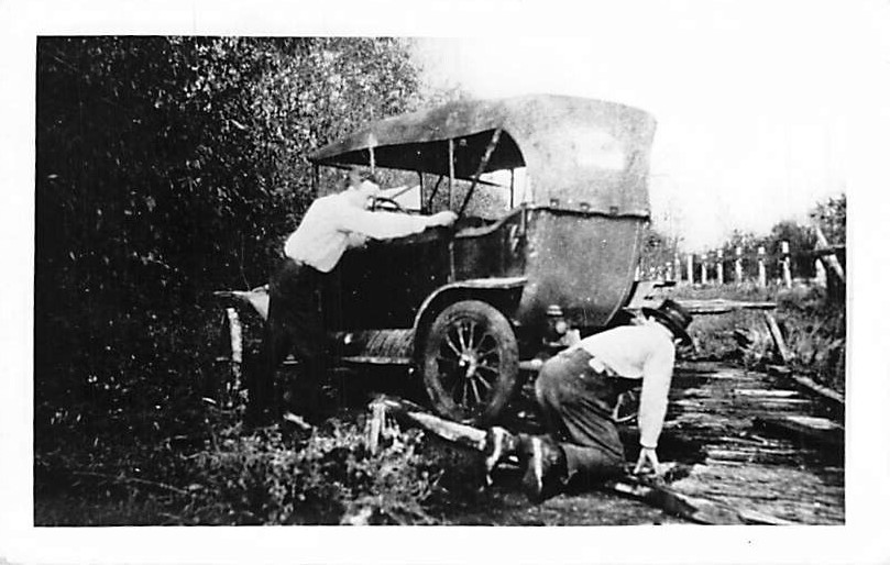 Postcard: RPPC Unknown Men Working on Old Car, 1920's B&W Photo