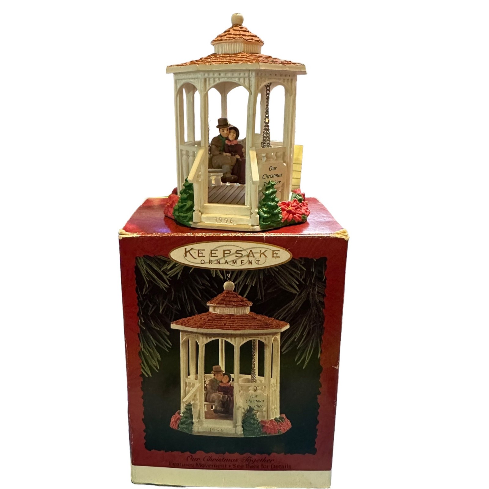 Hallmark Our Christmas Together 1996 Gazebo Couple Swing Ornament QX5794 Moves