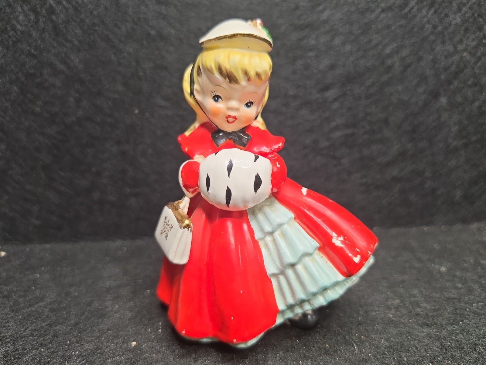 Vintage 1956  Napco Christmas Girl with Muff & Purse AX1690TA