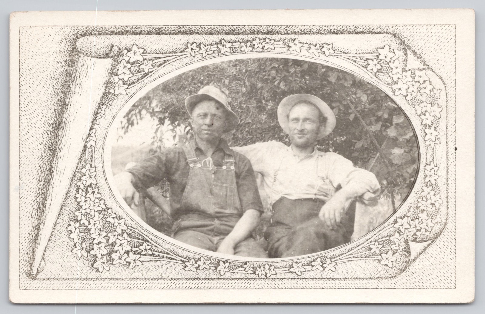 RPPC Two Dudes chillin\' on a Bench Posted 1917 Matte Finish Real Photo Postcard