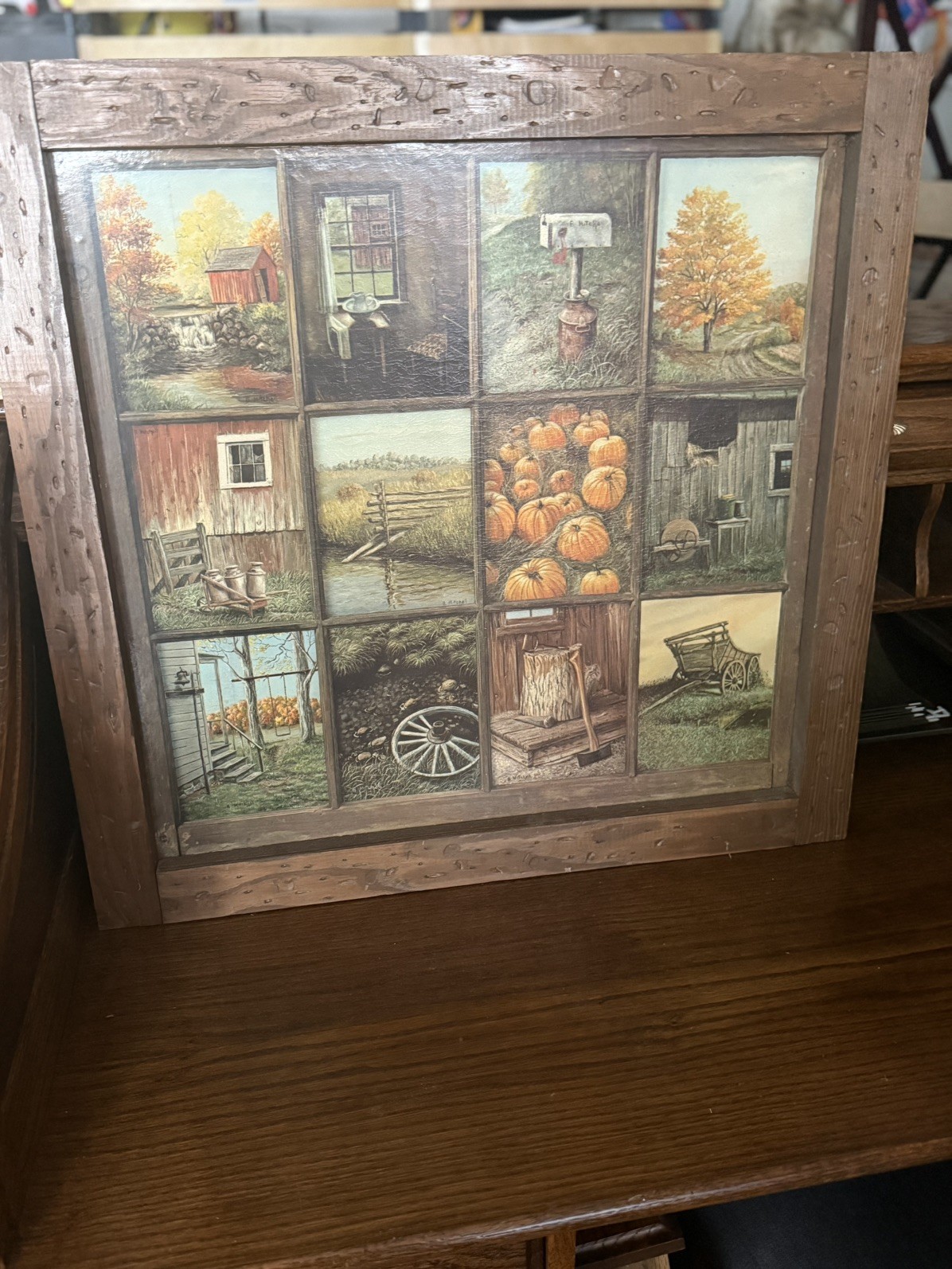 Vintage Beautifully Rustic Framed 12 Panel Pane Picture Prints by B Mitchell