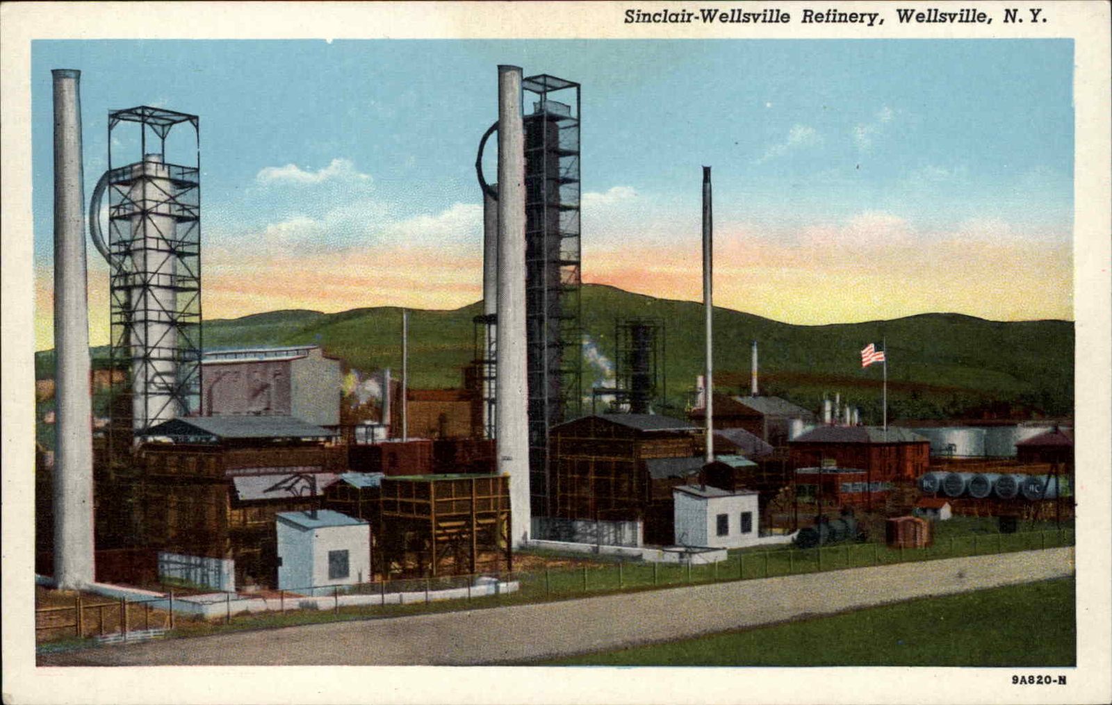 Wellsville NY Sinclair Wellsville Refinery Factory c1930s-40s Linen Postcard