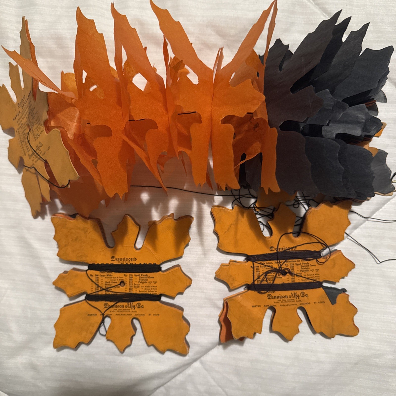 RARE Antique Dennison Halloween Tissue Paper Leaf Garlands Lot 3 c1910s 